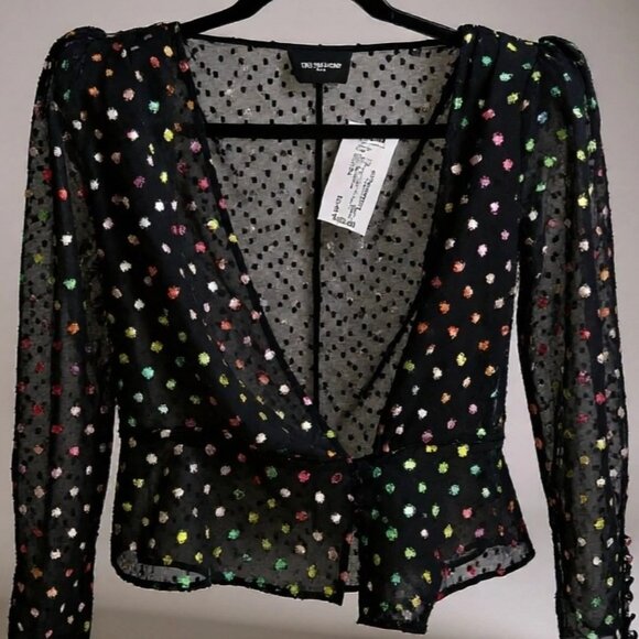 The Kooples Sheer Black Wrap Top with Multicolored Dot Pattern – Size S/M - Picture 1 of 8